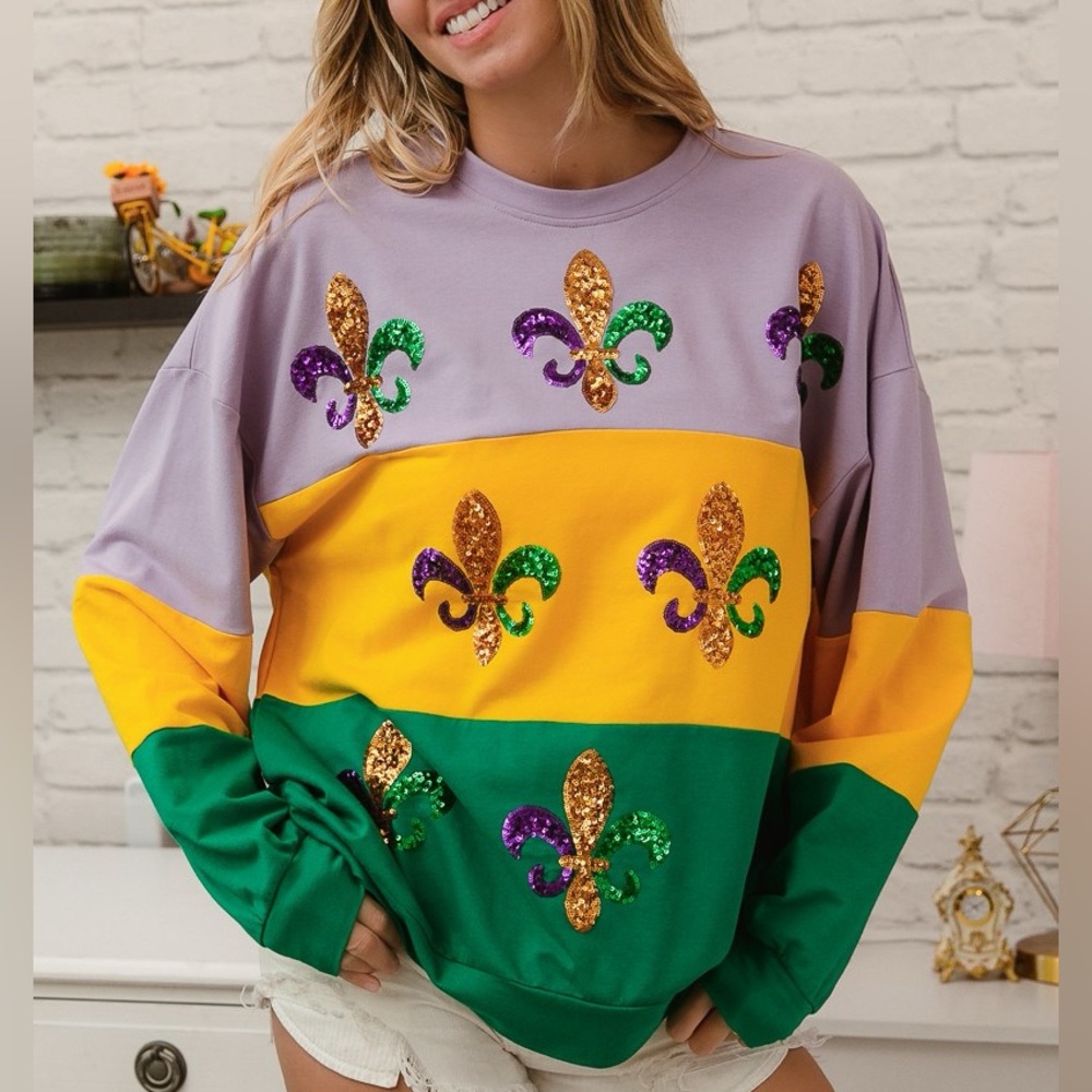 BiBi Mardi Gras Fleur-de-Lis Sweatshirt